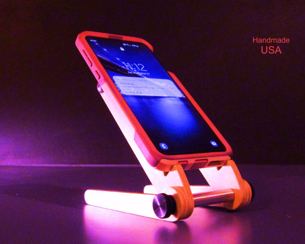 a leaning adjustable phone stand made from wood